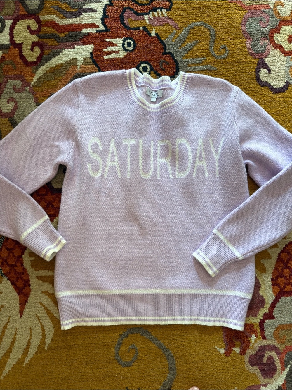 Ring Street SATURDAY Crewneck Sweater - Light Lavender. See pics few snags